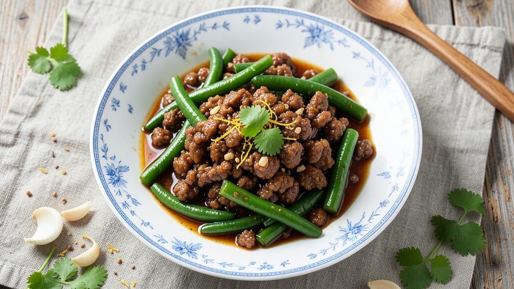 Minced Pork and Green Beans Chinese Recipe: Stir-Fry With Savory Soy-Wokhei Crunch