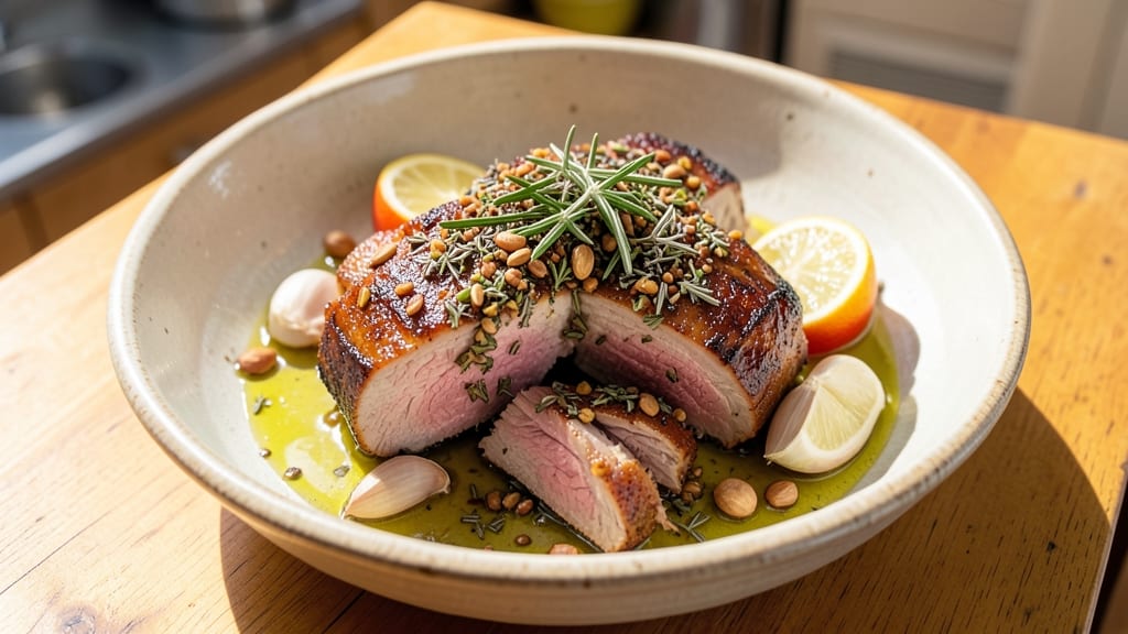 Mediterranean Pork Loin Recipe: Herb-Crusted Roast with Lemon-Garlic Glaze