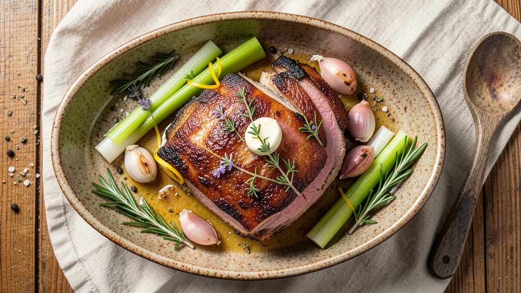 3 Lb Boneless Pork Shoulder Roast Recipe: Celery Crown Crunch Over Smoky Herb Gravy