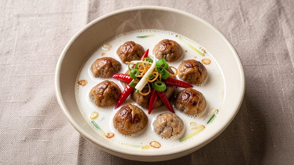 Asian Pork Meatball Soup Recipe: Spiced Meatballs Floating in Coconut-Lime Broth