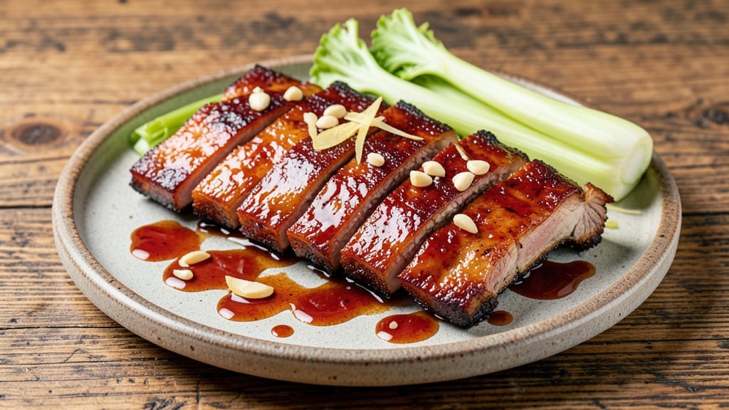 Ah So Sauce Pork Ribs Recipe: Celery Crown Crunch Over Smoky Pork Velout