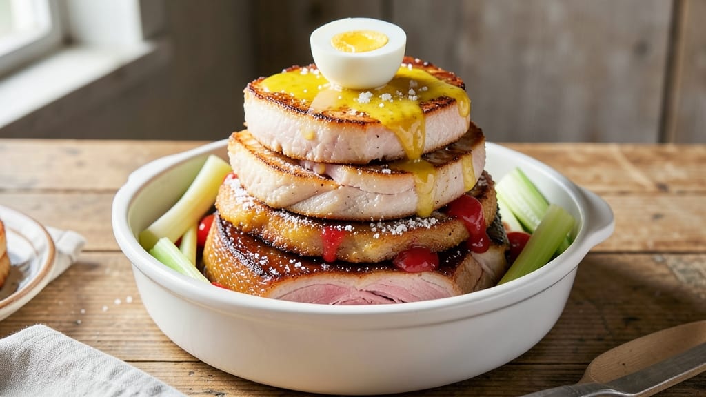 3 Layer Pork Recipe: Crispy Celery Crowns Over Smoky Tomato Gravy