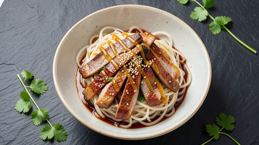 Asian Pork Noodle Bowl Recipe: Crispy Rice Noodles With Smoky Hoisin Glaze